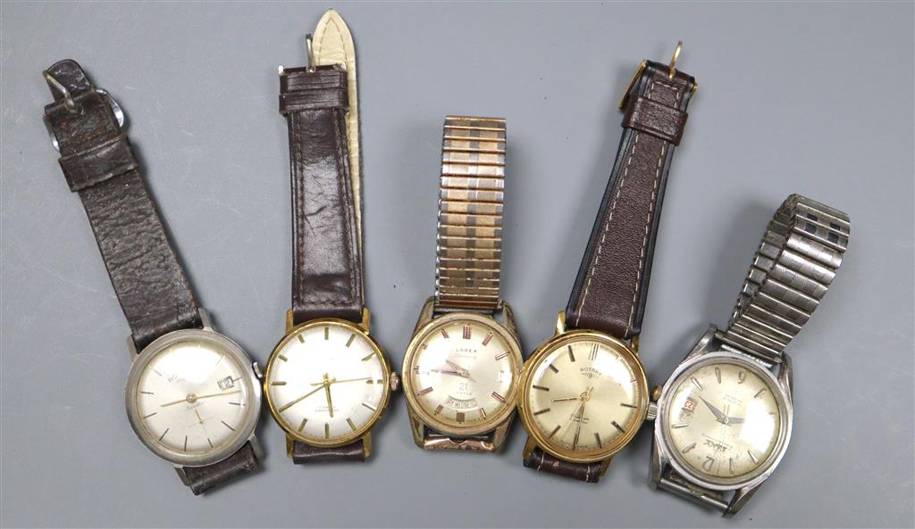 Five assorted wrist watches including Rotary, Kienzle and Larex.